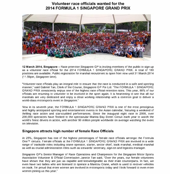 Press Release - Volunteer Race Officials Wanted For The 2014 FORMULA 1 SINGAPORE GRAND PRIX_1 (566x800)